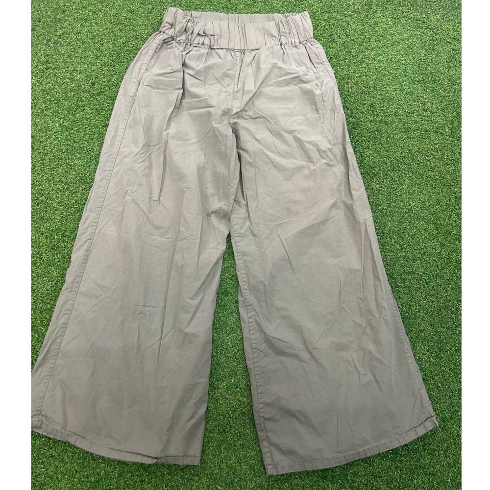 Honest Cotton Womens Wide Leg Elastic Waist Pants Taupe Gray Size M